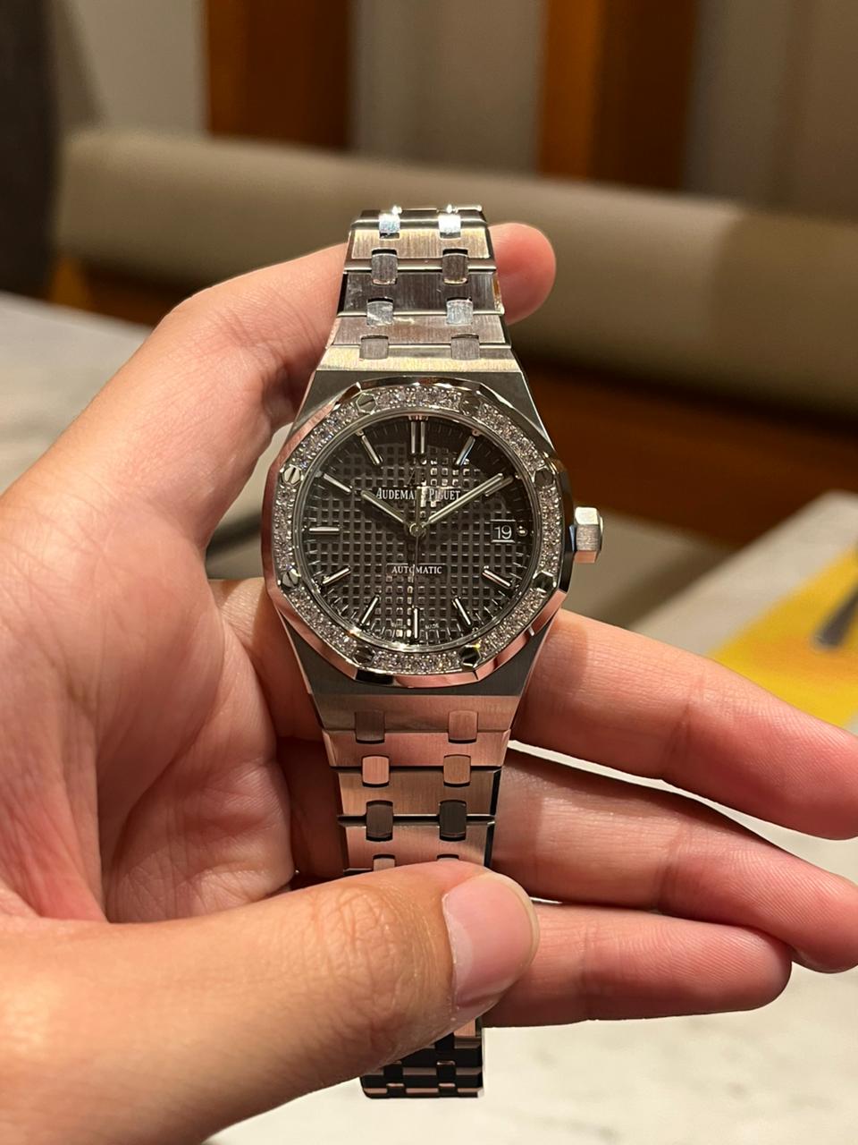 Royal Oak Steel, Grey Dial , Diamond Bezel , 37mm