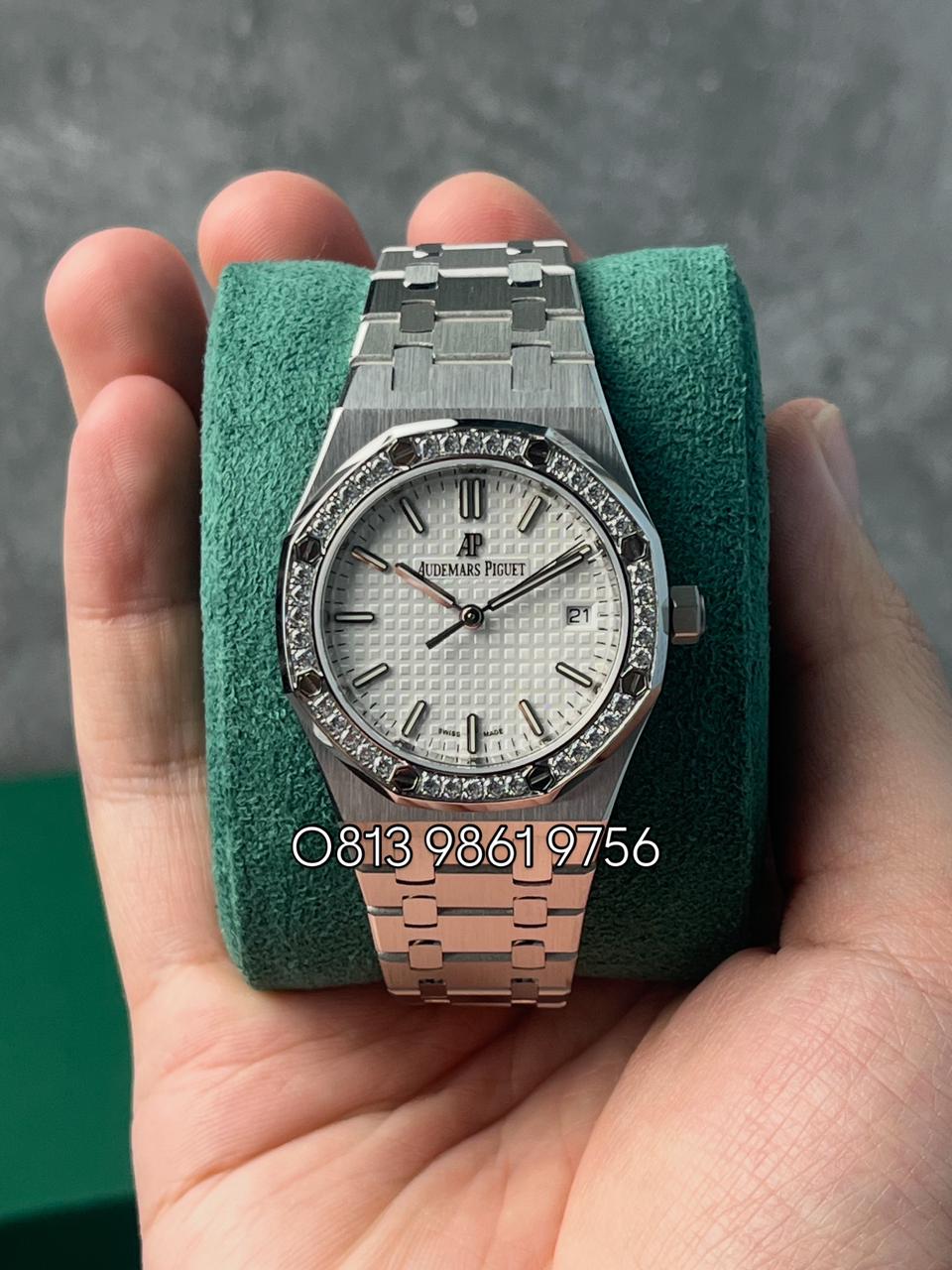 Royal Oak Steel , White Dial , Diamond Bezel , 34mm