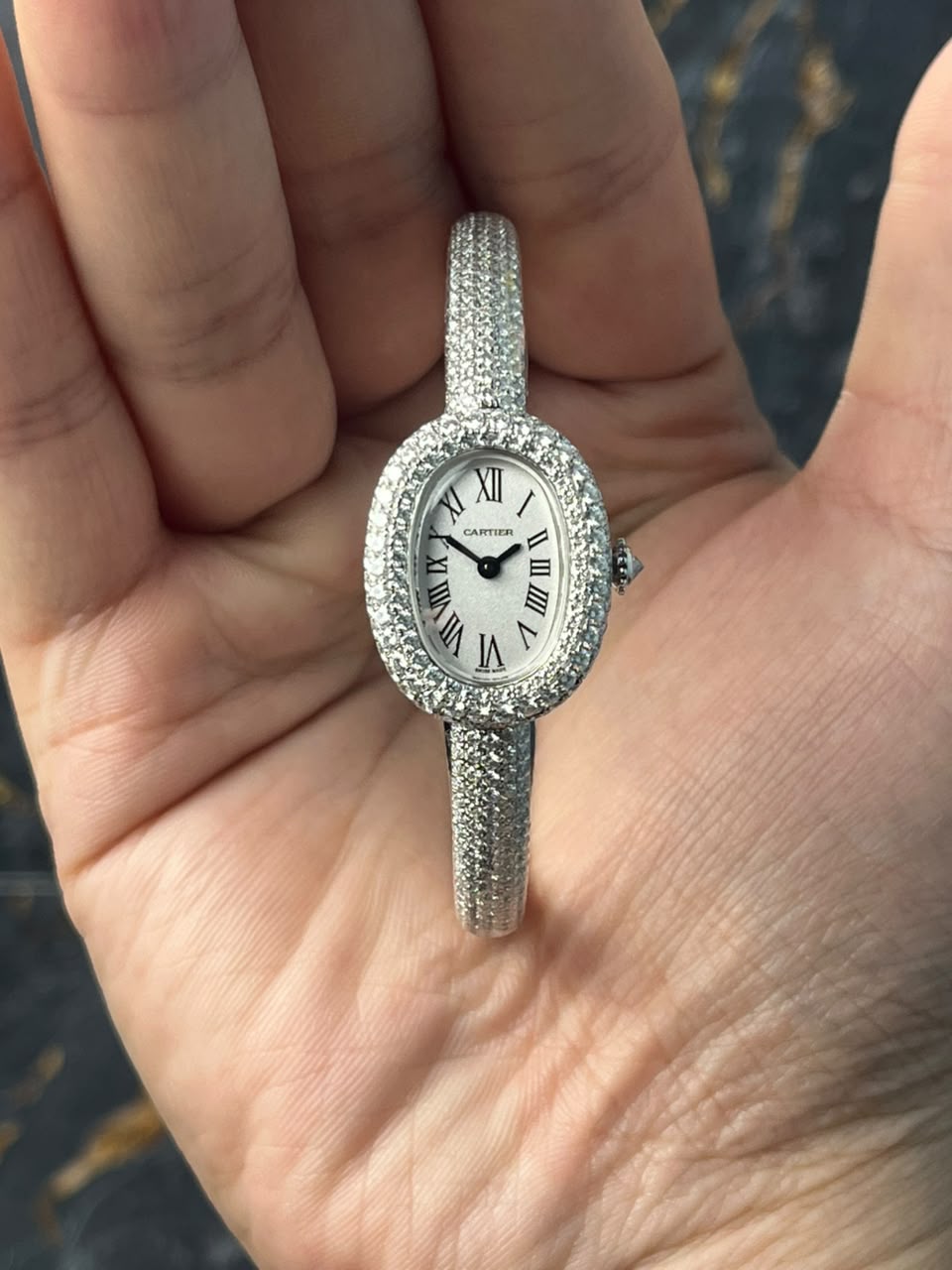 CARTIER HPI01823 Baignoire Diamond WG , White Dial , Diamond Bezel , 18.7mm