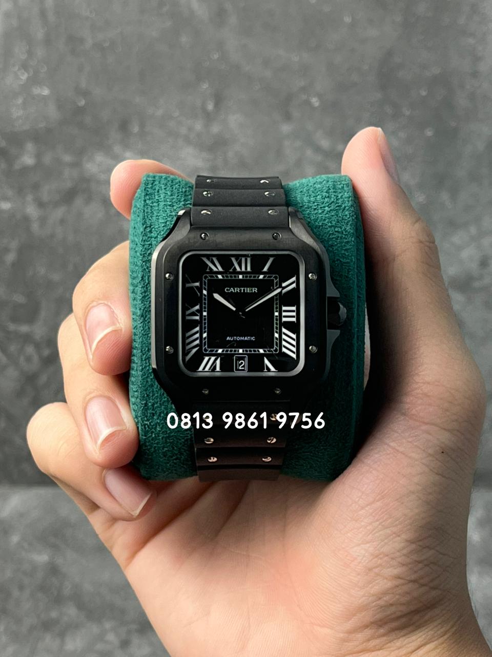 Santos Black Ceramic , Black Dial , Ceramic Bezel , 40mm