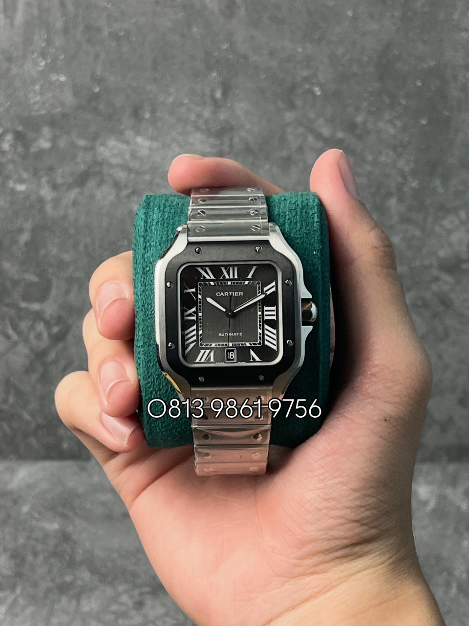 Santos Steel , Black Grey Dial , Domed Bezel , 40mm