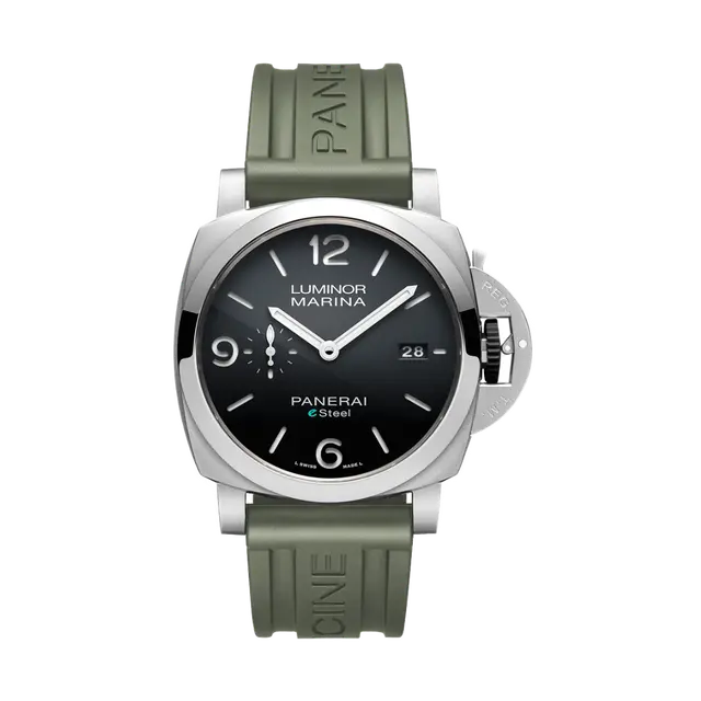 LUMINOR 1950 44 MARINA P9010 GRIGIO ROCCIA E-STEEL Recycled Pet , Grey Dial , Smooth Bezel , 44mm