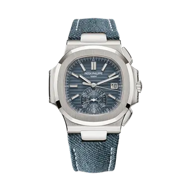 Patek Philippe Nautilus Chrono WG , Blue Dial , Smooth Bezel , 40mm