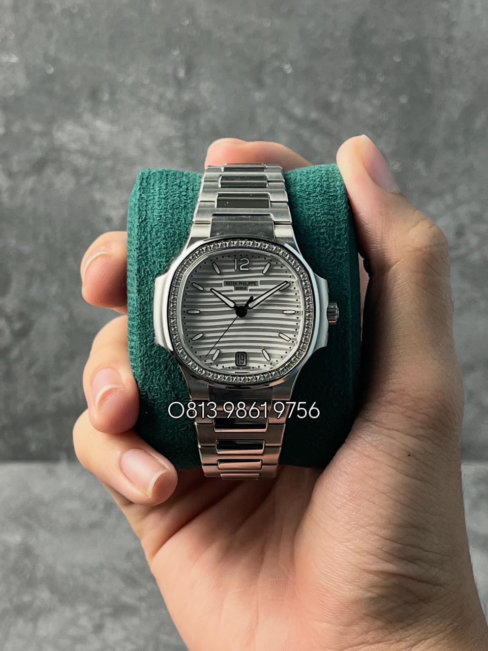 Nautilus Steel , White Dial , Diamond Bezel , 35mm