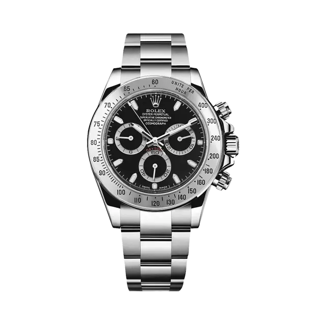 Daytona Steel , Black Dial , Tachymeter Bezel , 40mm