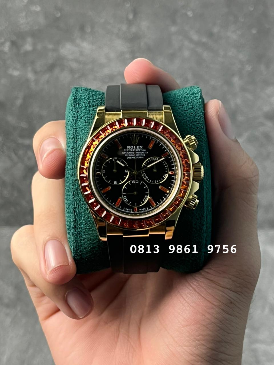 Daytona Yellow Gold , Black Dial , Diamond Bezel , 40mm