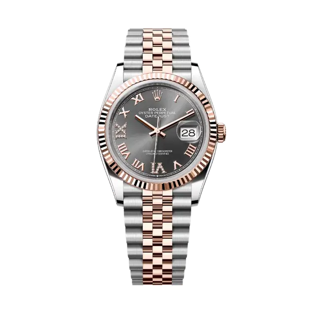 Datejust Steel & RG , Slate Grey VI IX Diamond Dial , Fluted Bezel , 36mm