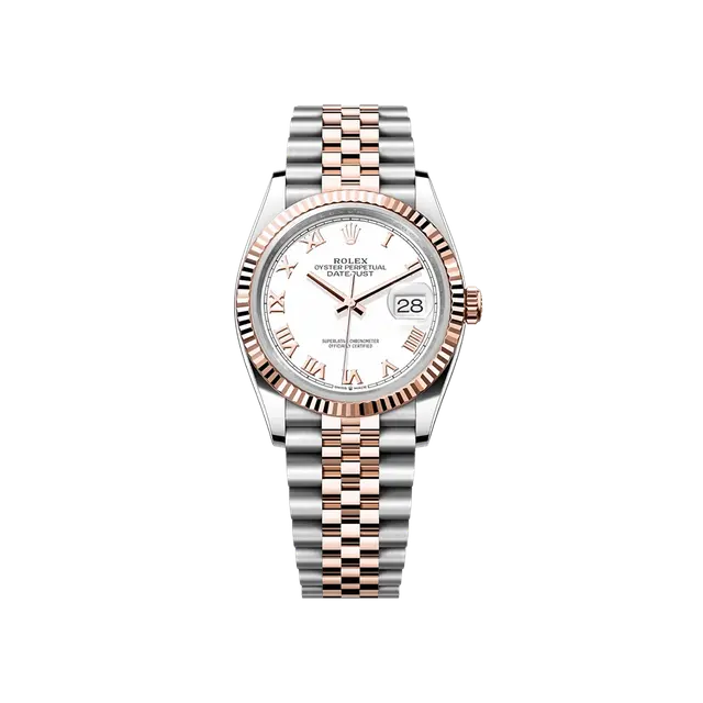 Datejust 36mm Steel & Rose Gold , White Roman Dial , Fluted Bezel , 36mm