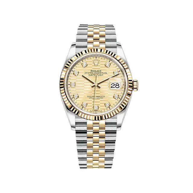 Datejust Steel & YG , Champagne Diamond Dial , Fluted Bezel , 36mm