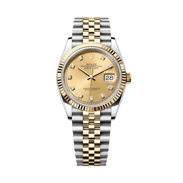 Datejust Steel & YG , Champagne Diamond Dial , Fluted Bezel , 36mm