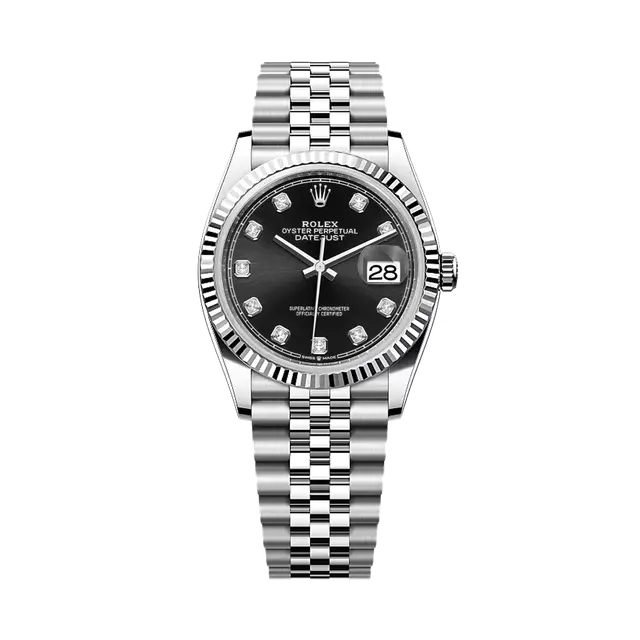 Datejust Steel & WG , Black Diamond Dial , Fluted Bezel , 36mm