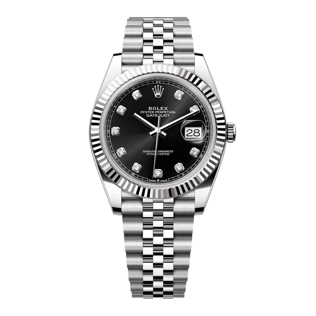 Datejust 41mm , Black Diamond Dial , Fluted Bezel , 41mm