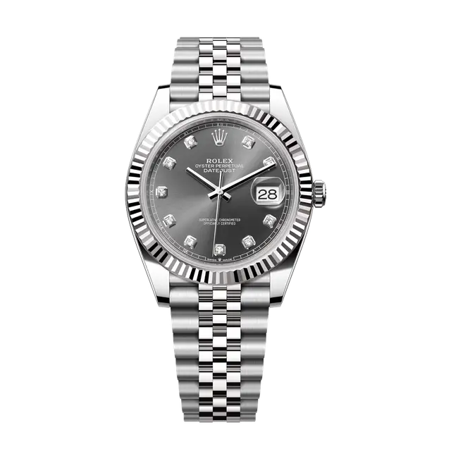Datejust Steel & WG , Grey Diamond Dial , Fluted Bezel , 41mm