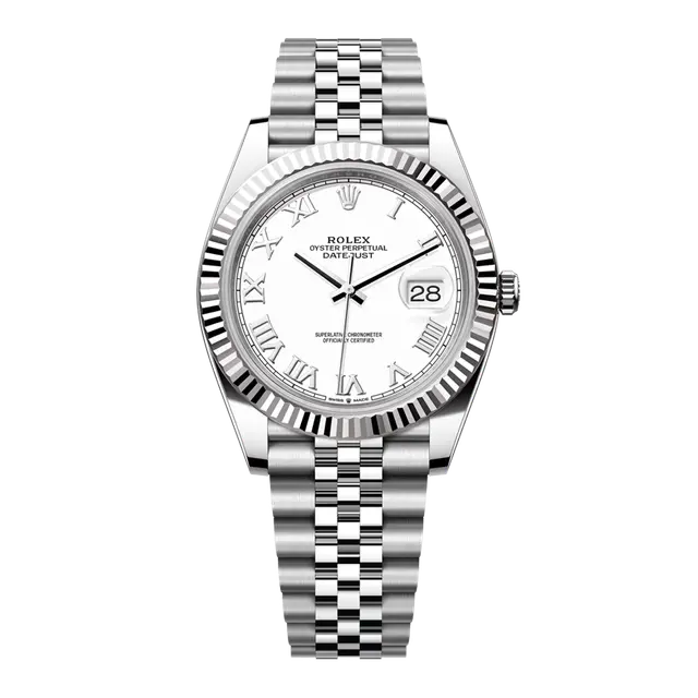 Datejust Steel & WG , White Roman Dial , Fluted Bezel , 41mm