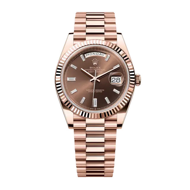 Daydate Rose Gold , Choco Diamond Dial , Fluted Bezel , 40mm