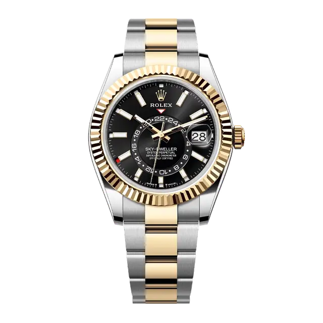 Sky Dweller Steel & YG , Black Dial , Fluted Bezel , 42mm