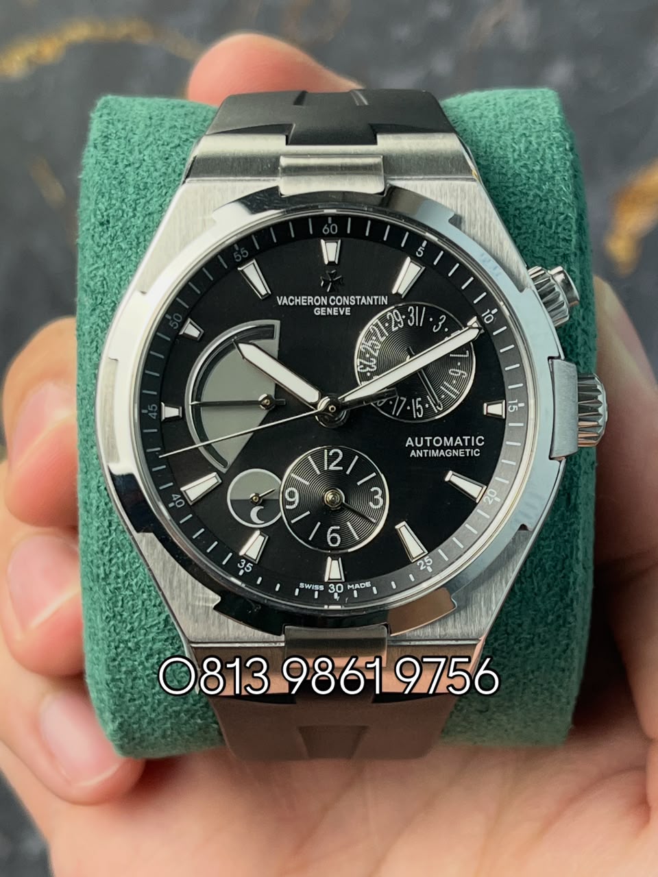 VACHERON CONSTANTIN 47450 Overseas Dual Time Steel , Black Dial , Steel Bezel , 44mm